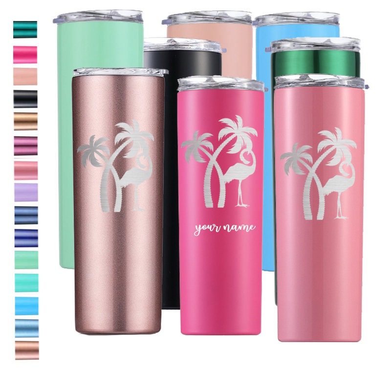 Custom Flamingo Tumbler Mug Personalized Vacation Palm Tumbler Coffee Funny Mug