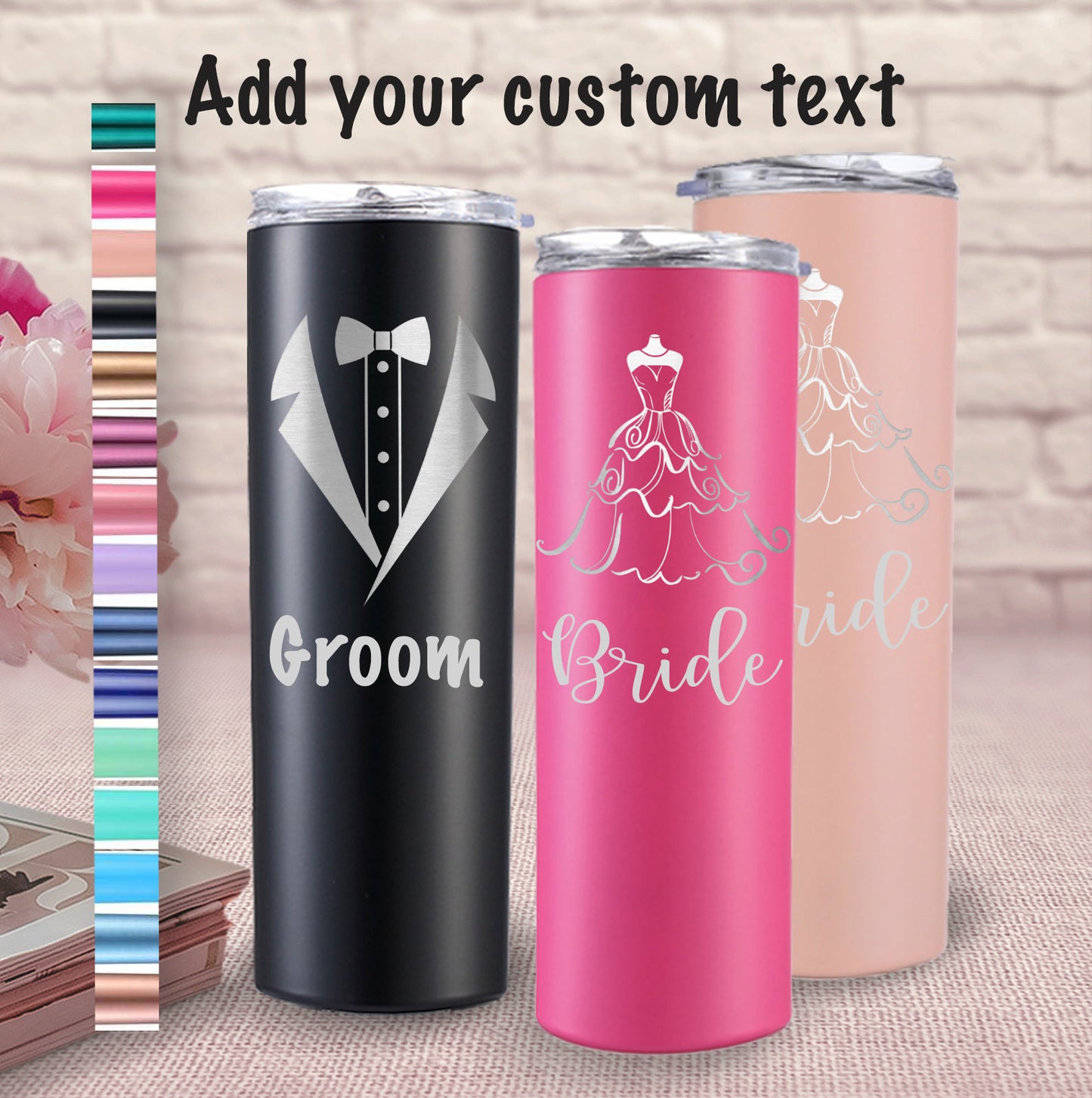 Wedding Tumbler Cup Personalized Groom Bride Skinny Mug