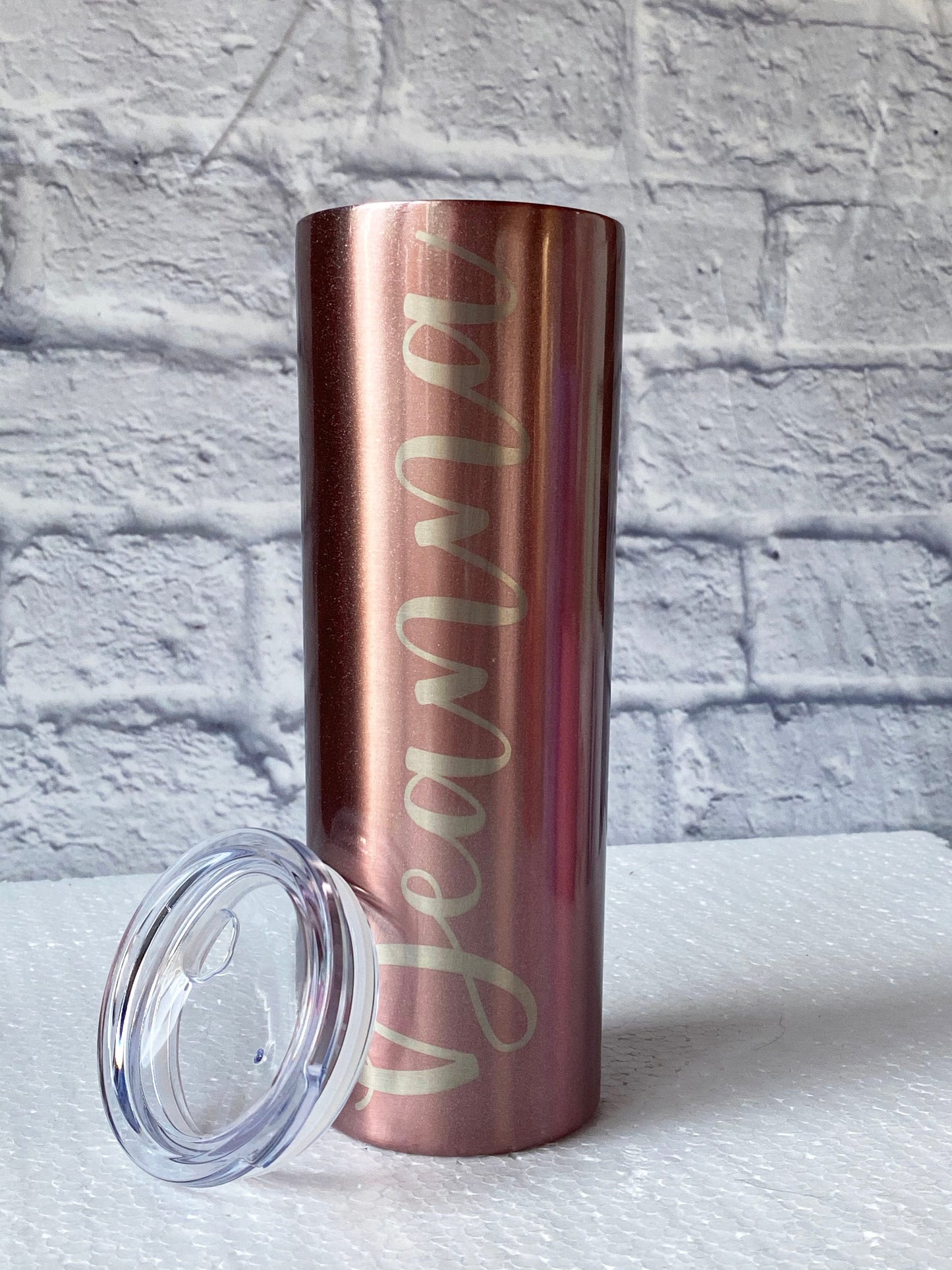 Personalized Rose Gold Skinny Tumbler 20 oz Stainless Steel Double Wall Cup Mug