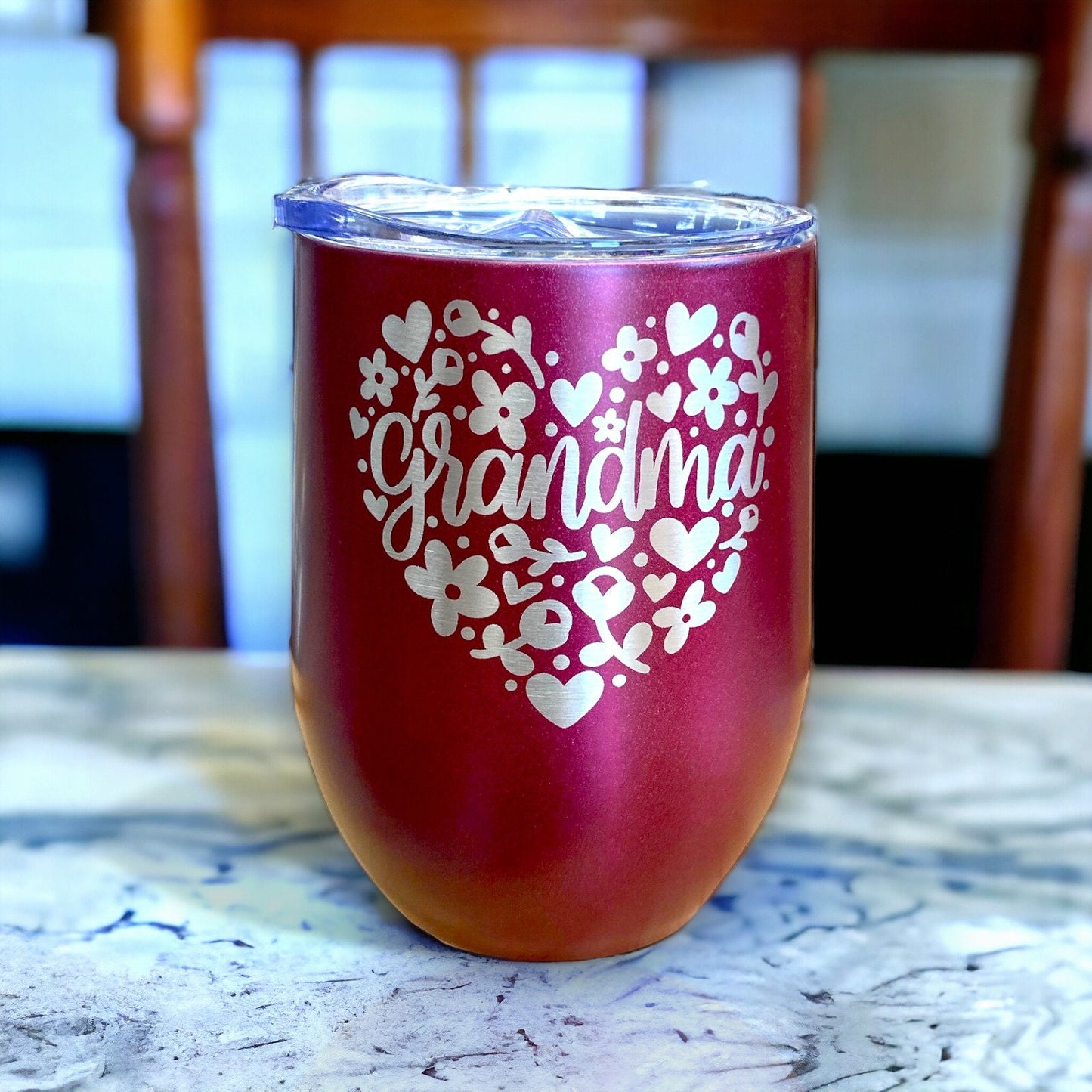 Grandma Gift Birthday Tumbler Coffee Mug, Heart Floral New Grandmother Present Wine Cup, Laser Engraved