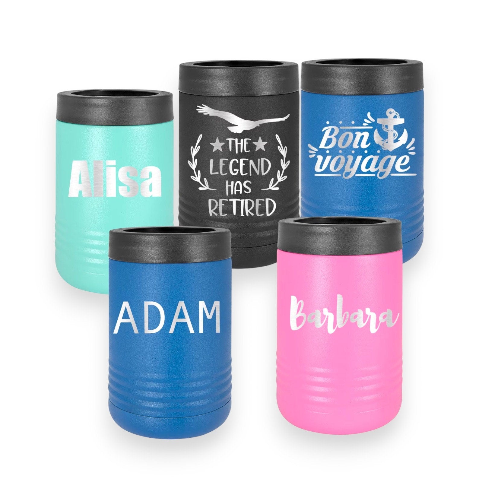 Personalized Can Cooler, Beverage Holder Wedding Birthday Gift for Him Her Laser Engraved Stainless Steel Metal