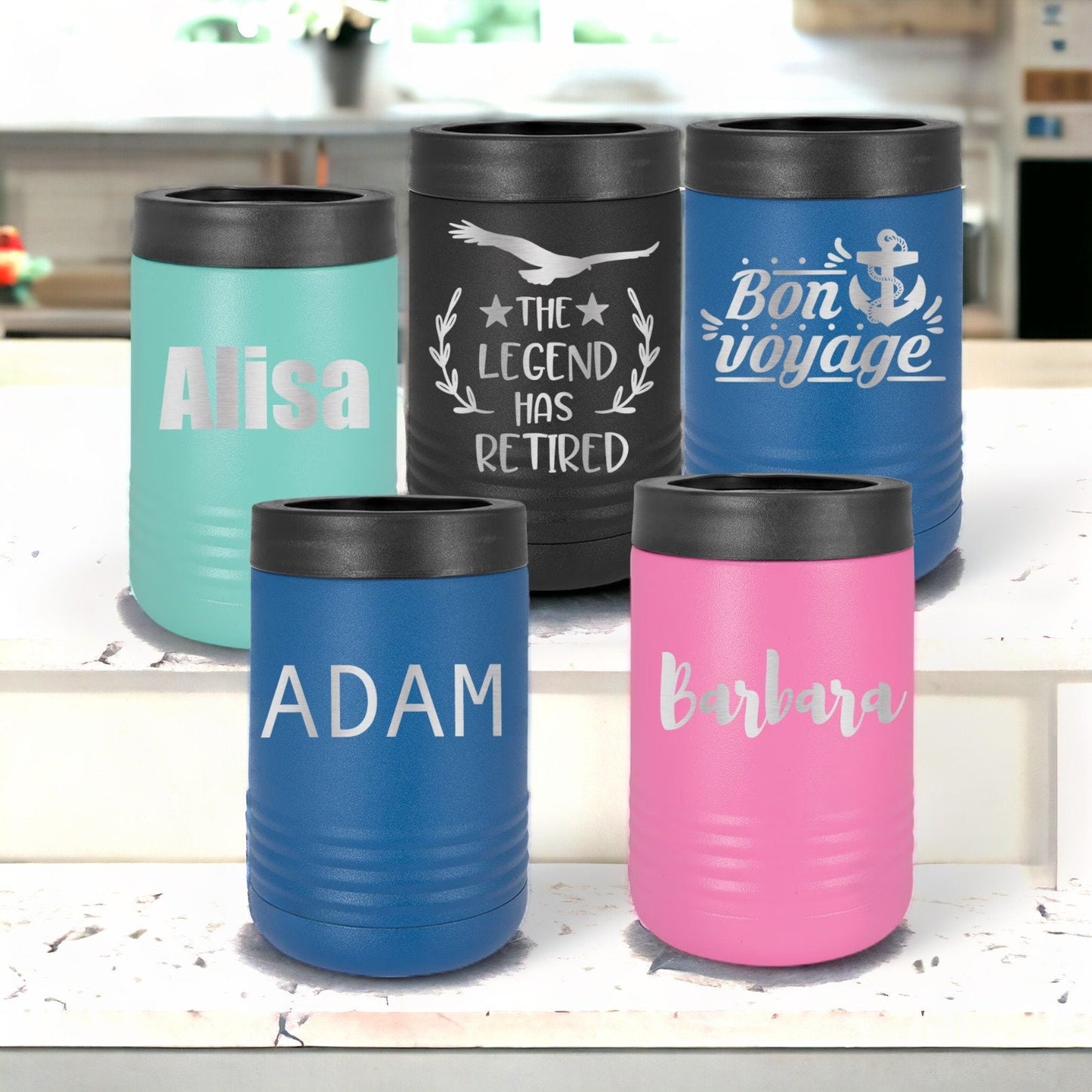 Personalized Can Cooler, Beverage Holder Wedding Birthday Gift for Him Her Laser Engraved Stainless Steel Metal