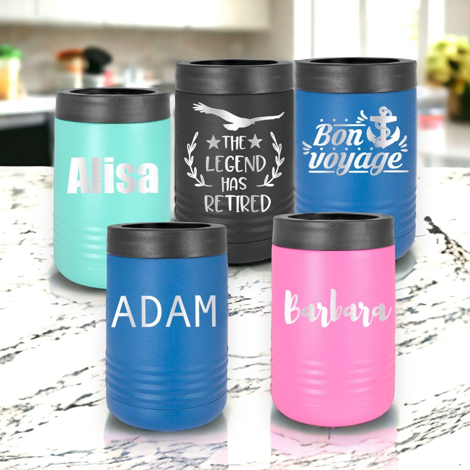 Personalized Can Cooler, Beverage Holder Wedding Birthday Gift for Him Her Laser Engraved Stainless Steel Metal