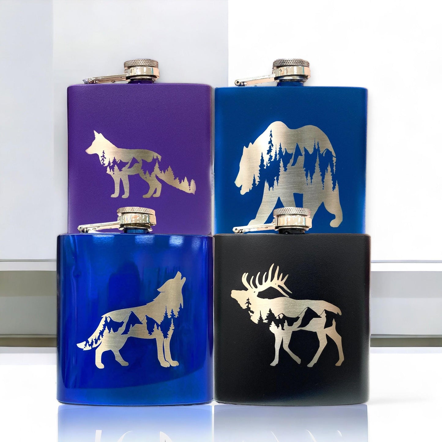 Mountain Bear Liquor Flask Gift Stainless Steel