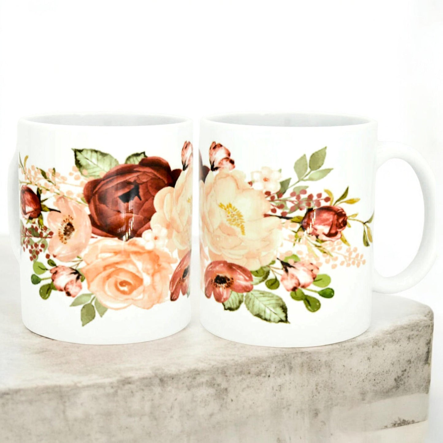 Wedding Floral Coffee Mug, 11 oz Cup Gift for Birthday Wedding Bridal Shower