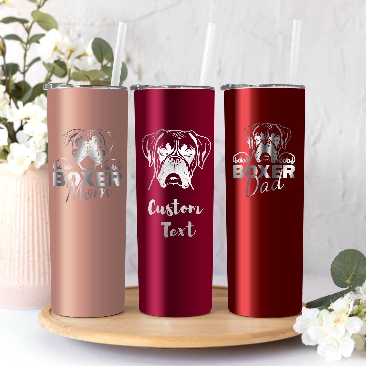 Boxer Dog Mom Dad Tumbler Lovers Dog Gift Skinny Vacuum Cup Laser Engraved