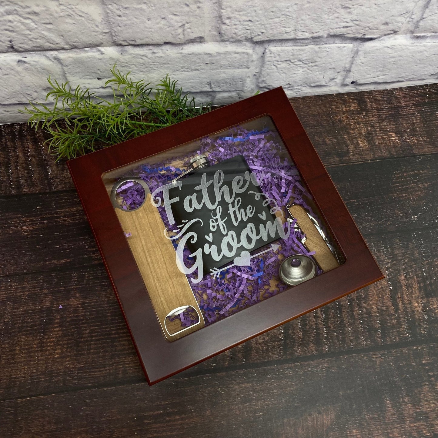 Father of the Groom Bride Gift Set Glasstop Humidor Flask Bottle Openers Personalized Custom Present