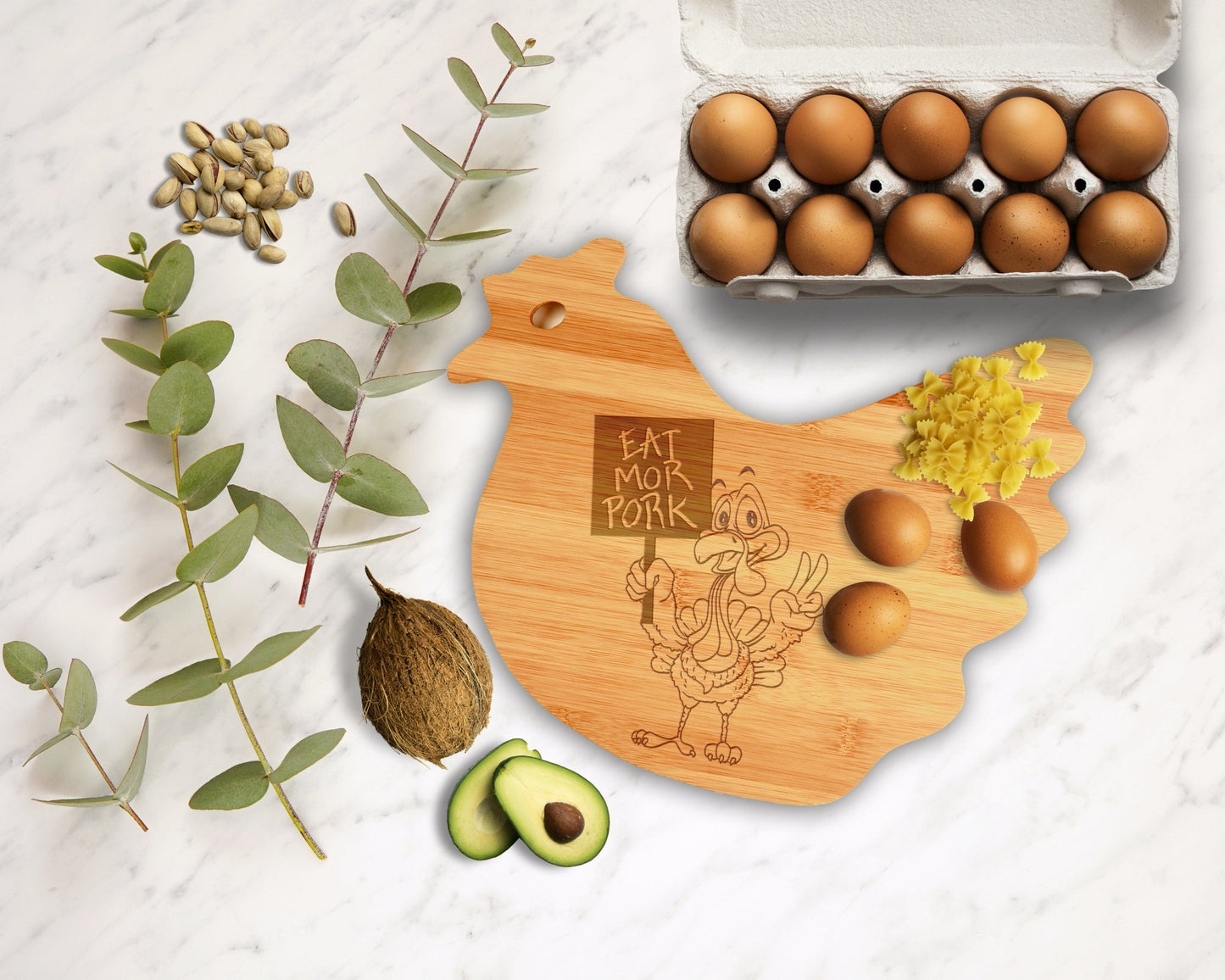Funny Chicken Cutting Board Eat More Pork Gift for Her Kitchen Fun Decor Bamboo