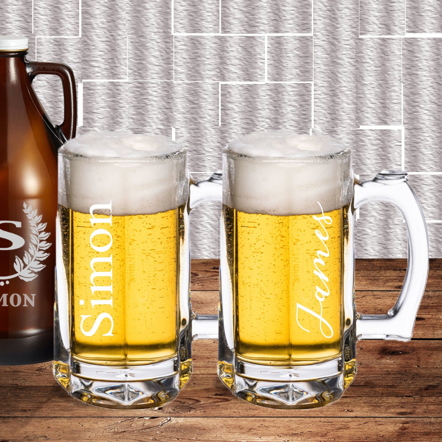 Personalized Amber Glass Beer Growler Laser Engraved Rustic Wedding Gift Decor