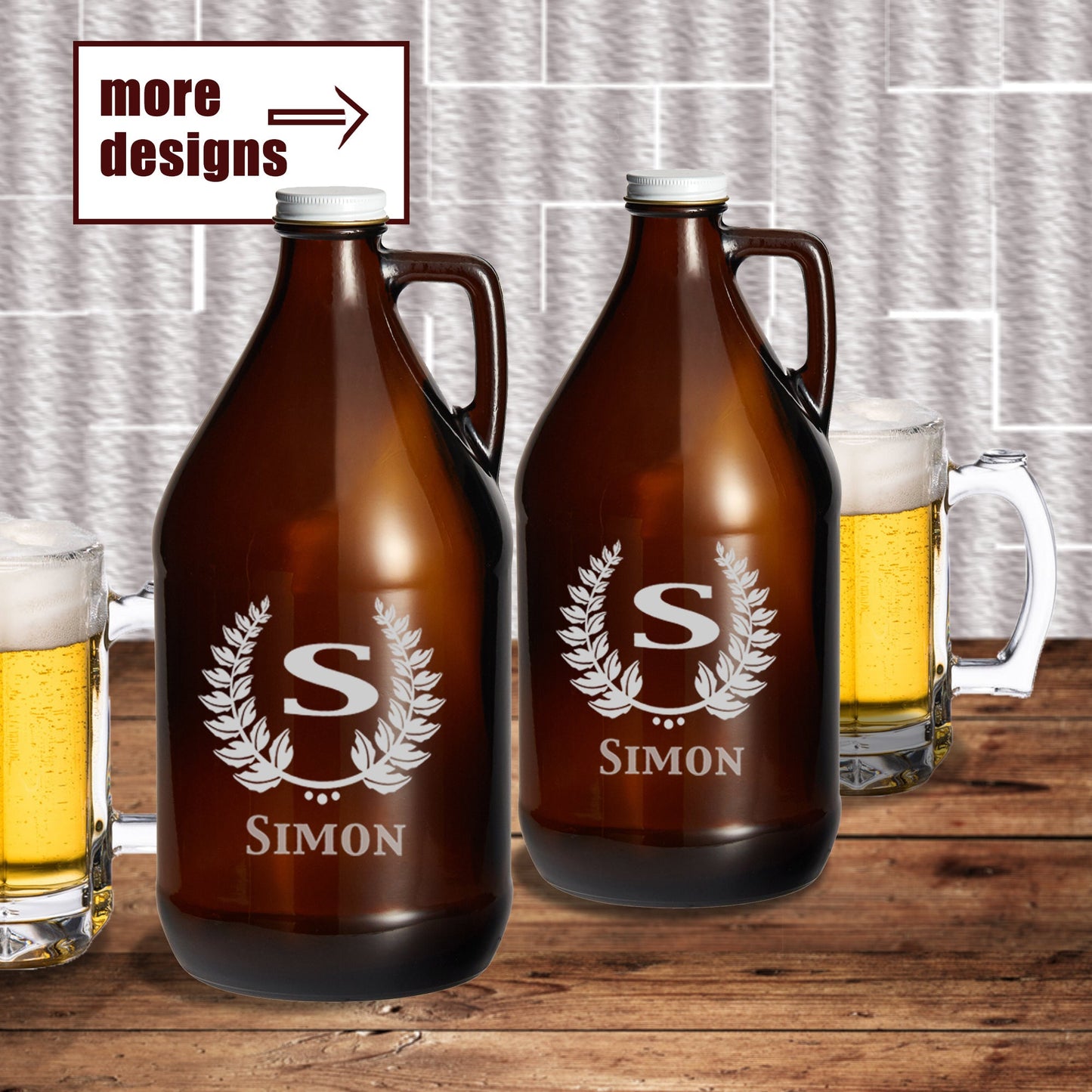 Personalized Amber Glass Beer Growler Laser Engraved Rustic Wedding Gift Decor