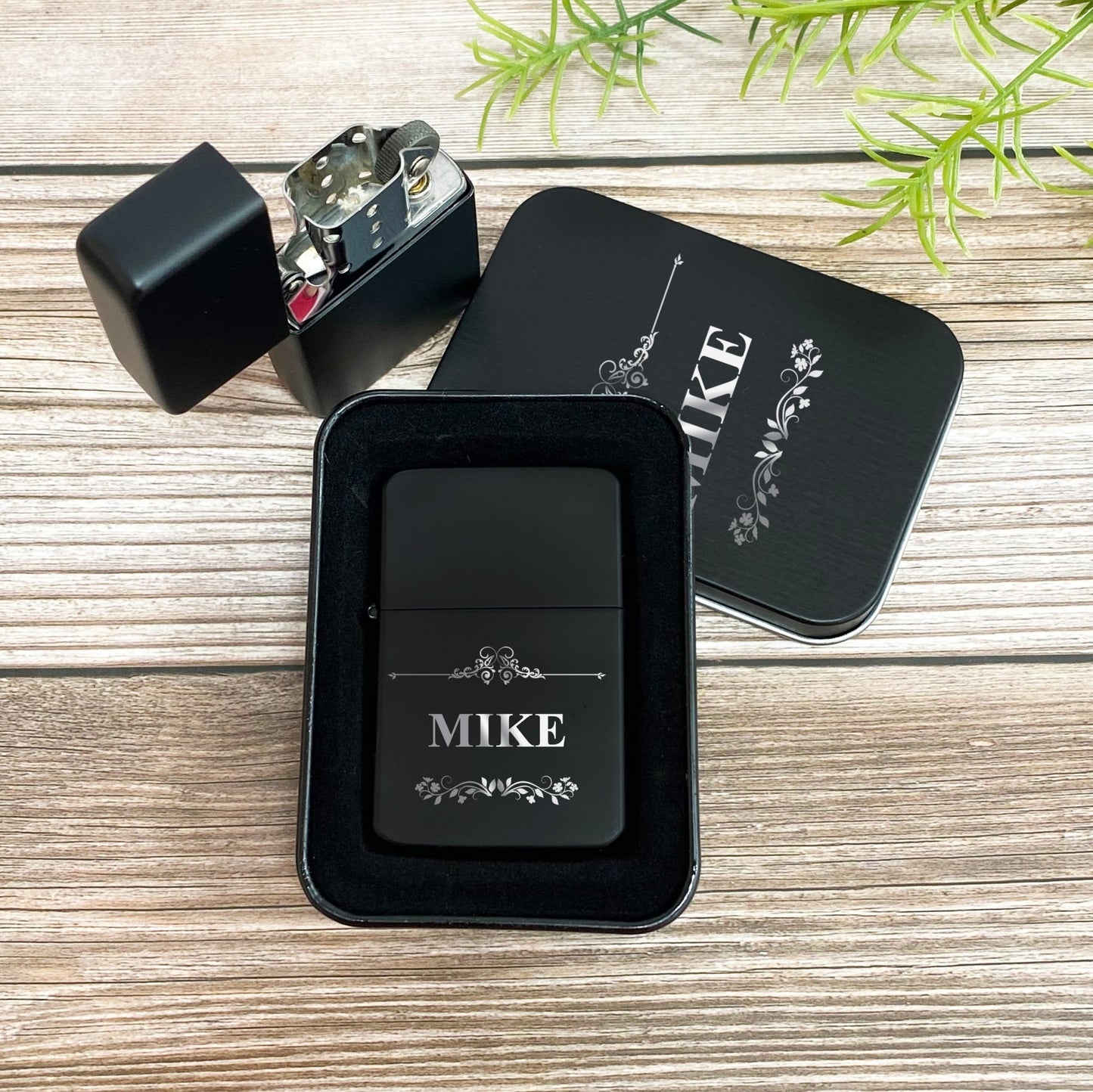 Personalized Black Lighter in Black Tin Groomsman Gift Custom Logo