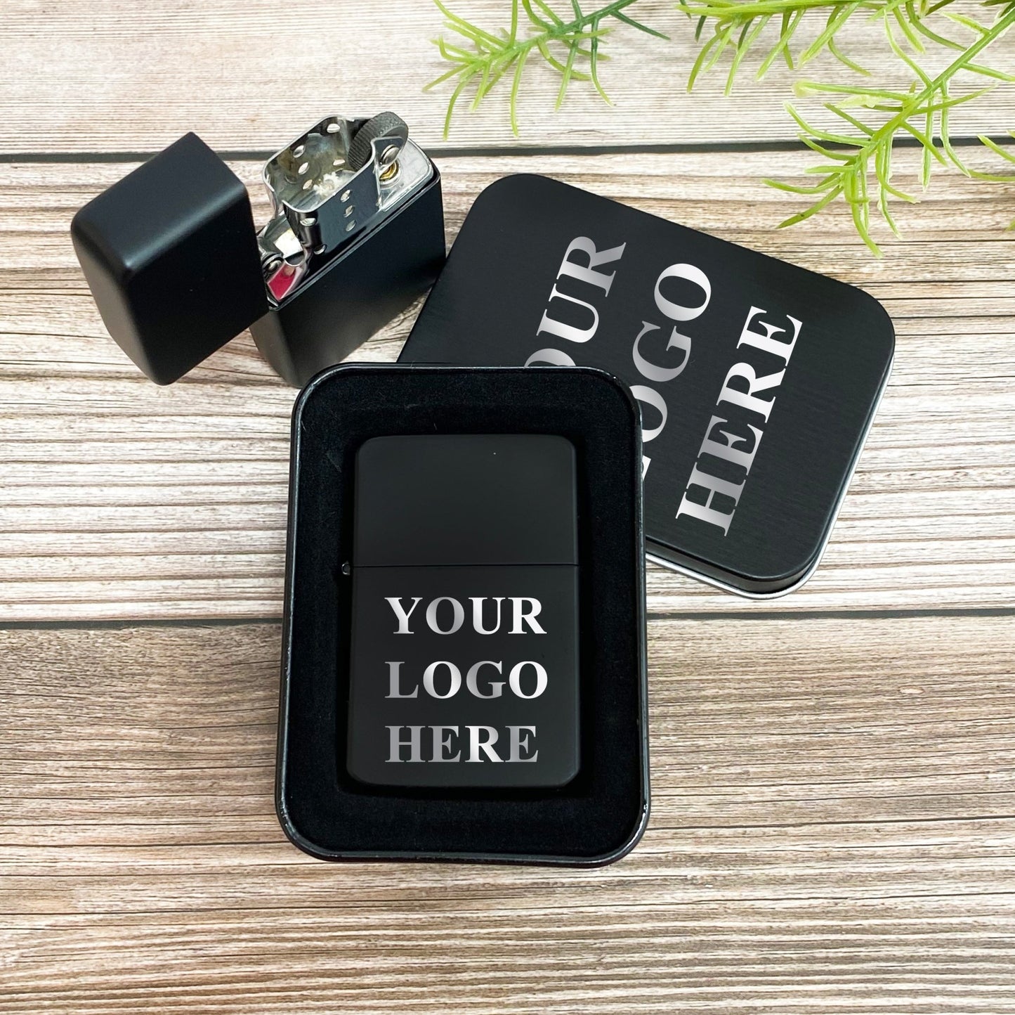 Personalized Black Lighter in Black Tin Groomsman Gift Custom Logo
