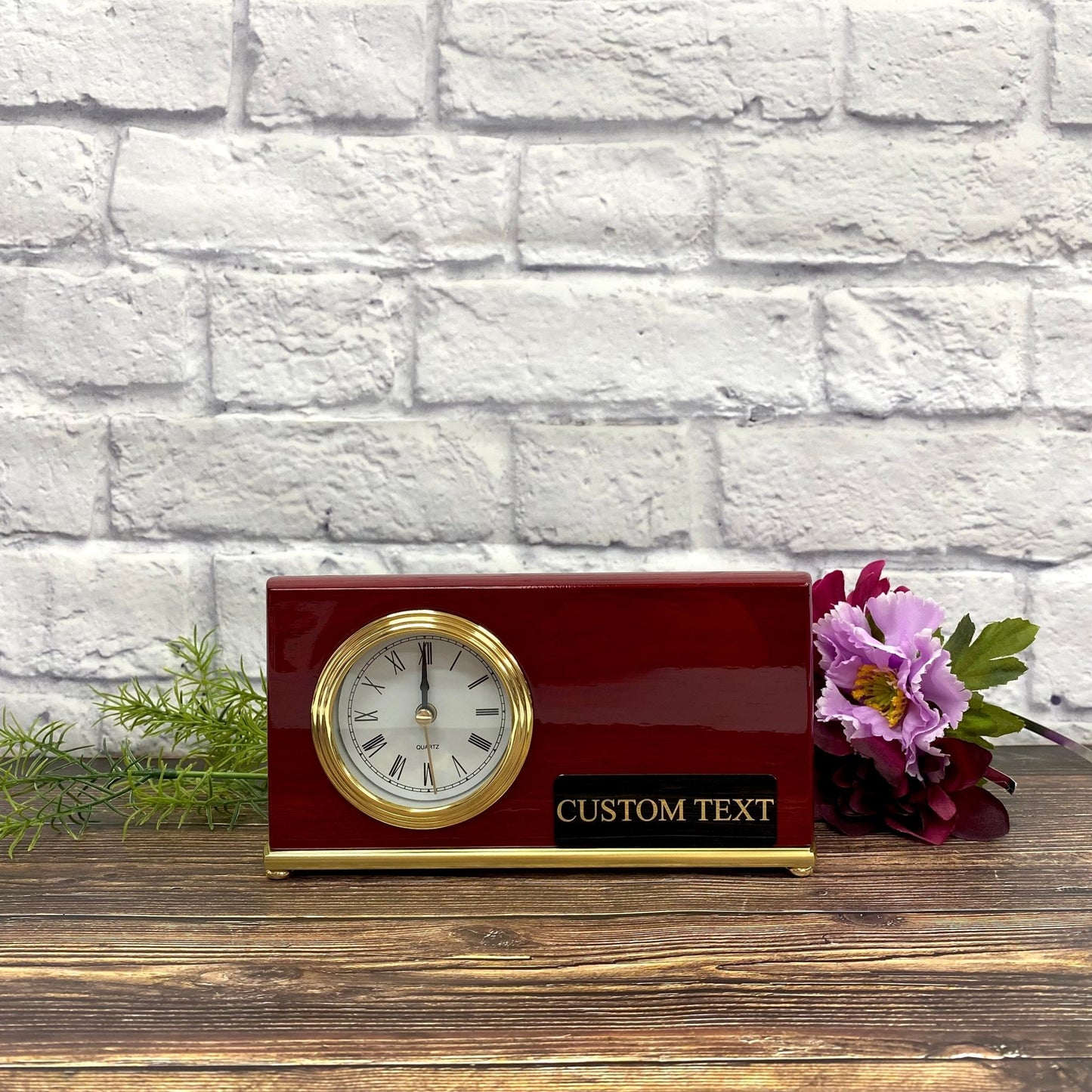 Personalized Clock Horizontal Desk Rosewood Piano Finish Laser Engraved Office Clock