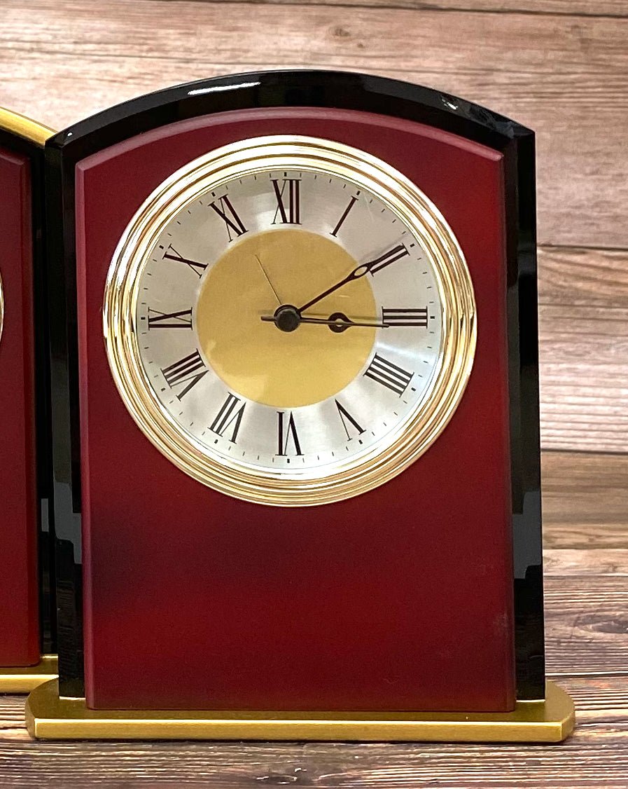 Personalized Desktop Clock Mahogany Finish, Engraved Office Clock Gift for Dad Grandpa