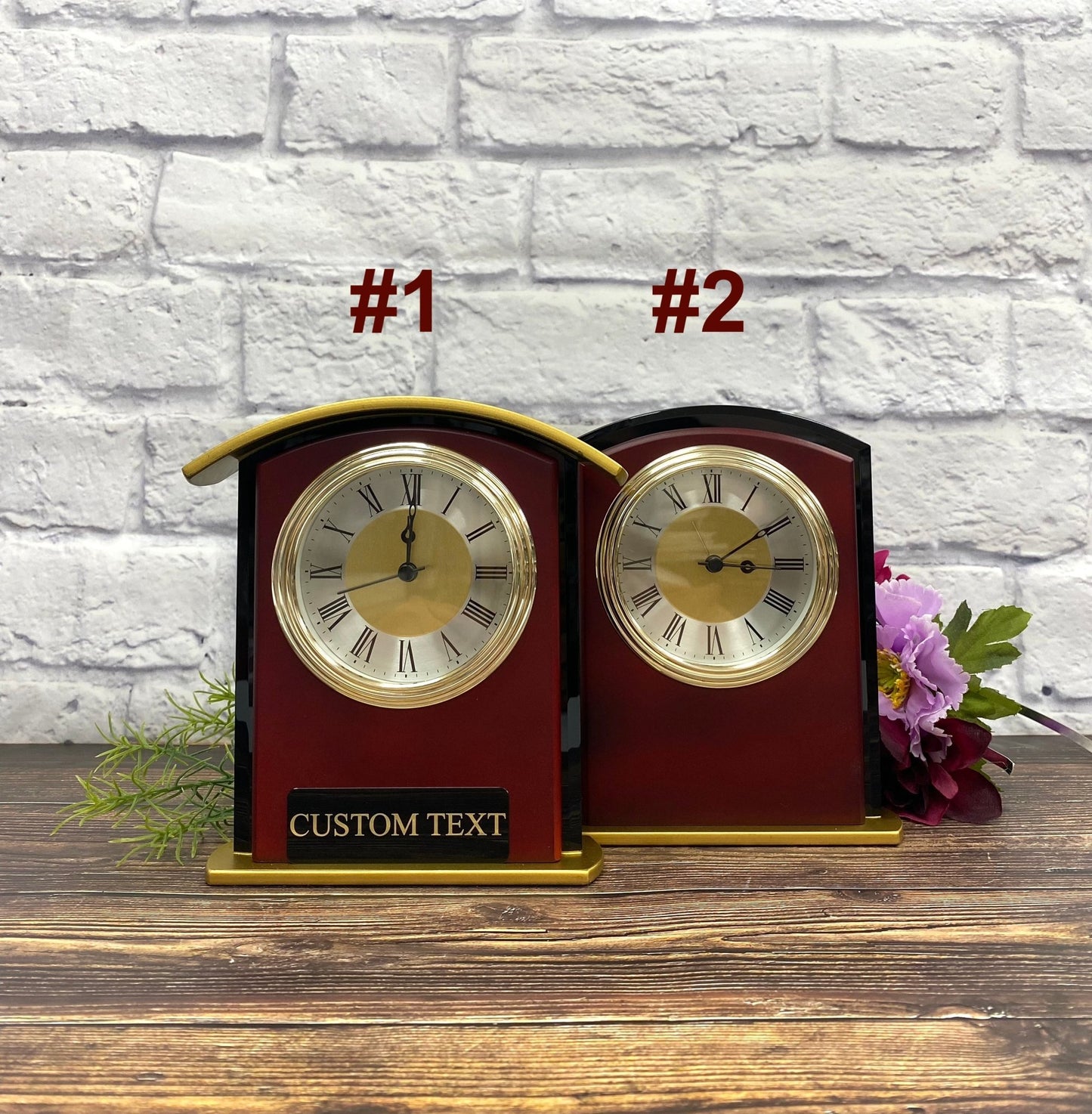 Personalized Desktop Clock Mahogany Finish, Engraved Office Clock Gift for Dad Grandpa