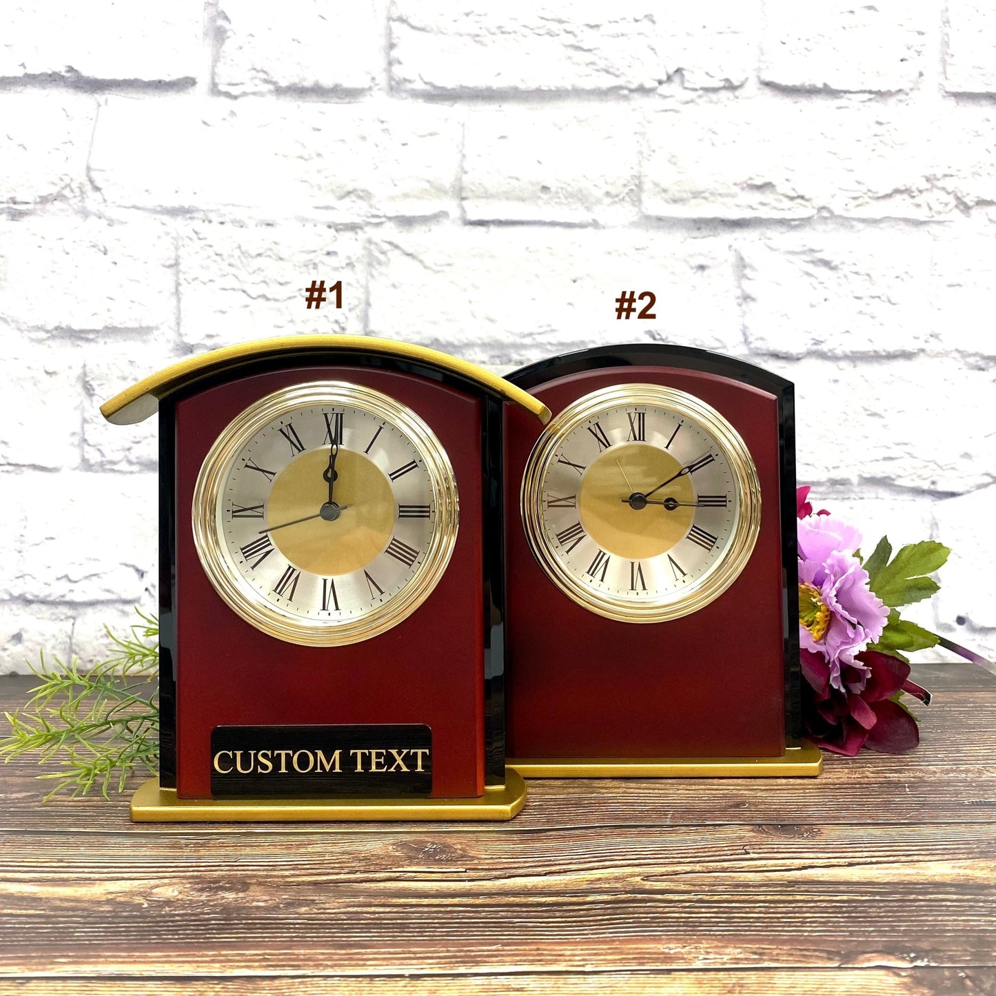 Personalized Desktop Clock Mahogany Finish, Engraved Office Clock Gift for Dad Grandpa