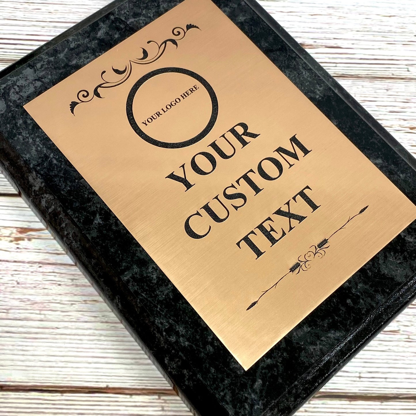 Personalized Plaque Engraved Custom Award Black Marble Finish Gold Silver Plaque