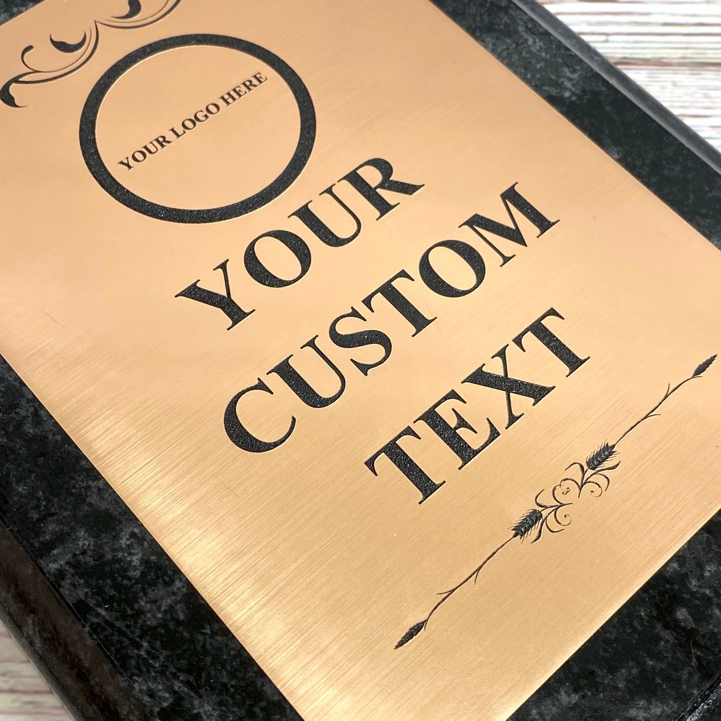 Personalized Plaque Engraved Custom Award Black Marble Finish Gold Silver Plaque