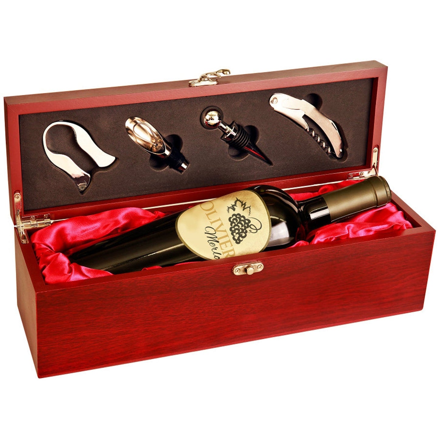 Personalized Wine Box with Tools Rosewood Birthday Gift for Man Woman Wedding