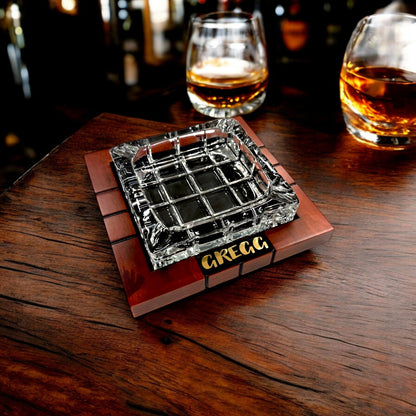 Personalized Cigar Ashtray Square Wood Glass Groomsman Dad Fathers Day Gift for Him