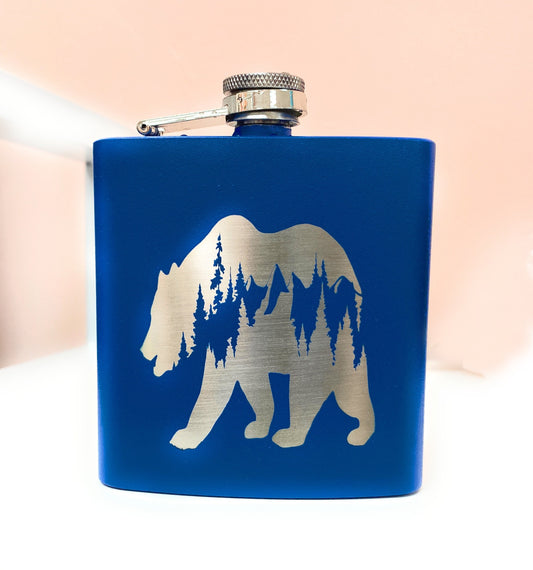 Mountain Bear Liquor Flask Gift Stainless Steel