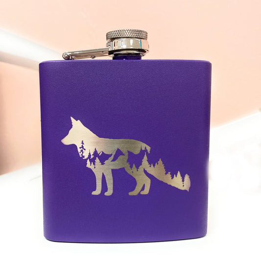 Mountain Fox Whiskey Hip Flask Stainless Steel Birthday