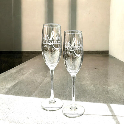 Custom Champagne Mr & Mrs Flute Laser Engraved Name Personalized Toasting Glass Shower