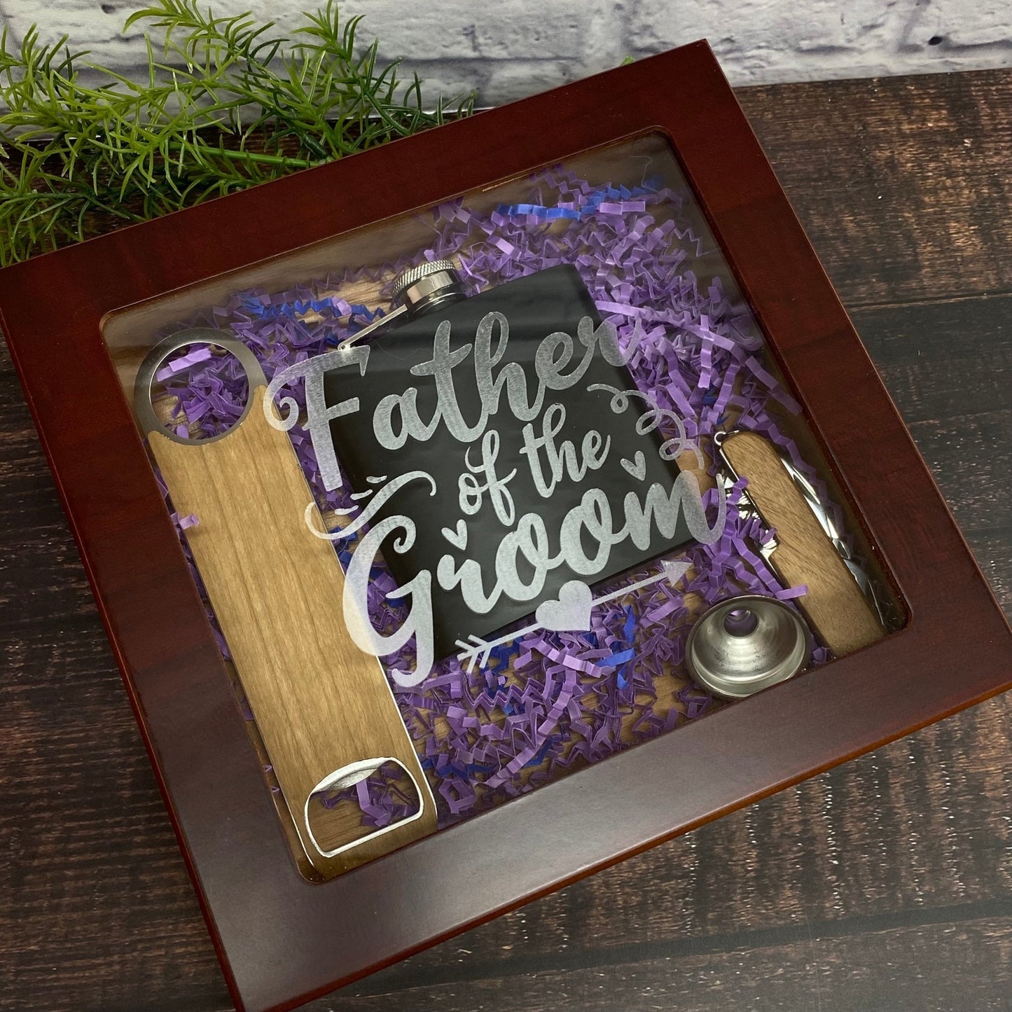 Father of the Groom Bride Gift Set Glasstop Humidor Flask Bottle Openers Personalized Custom Present