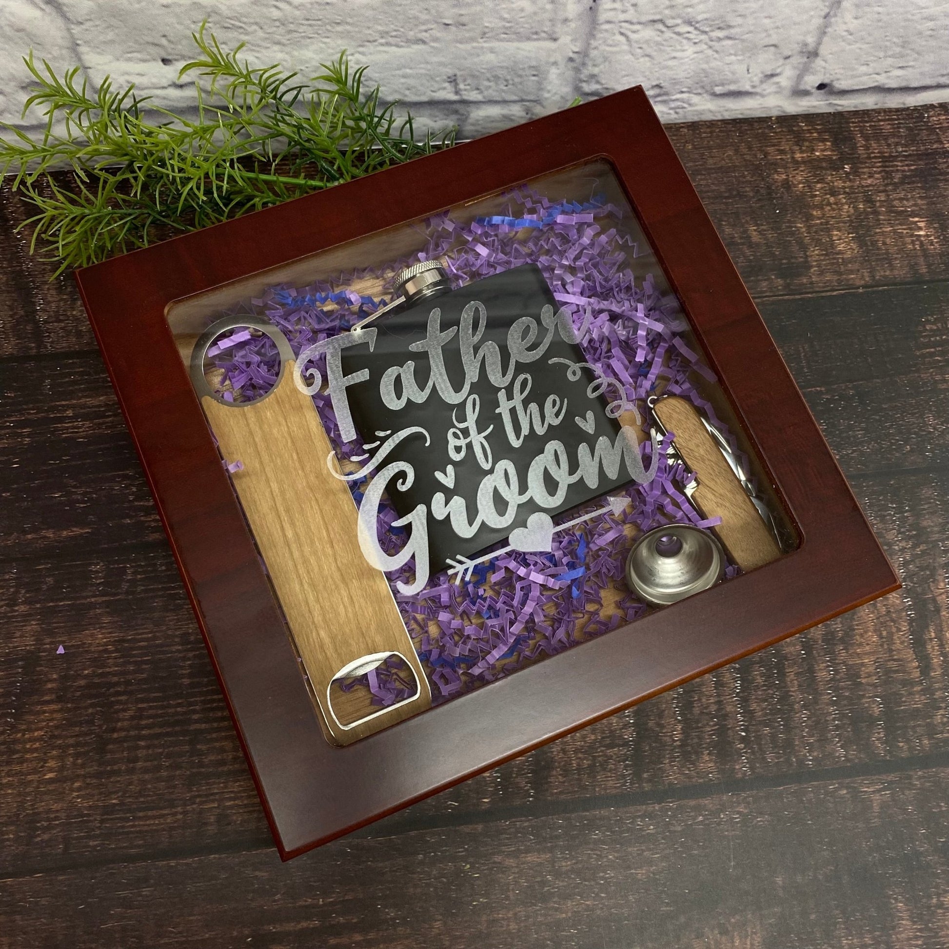 Father of the Groom Bride Gift Set Glasstop Humidor Flask Bottle Openers Personalized Custom Present