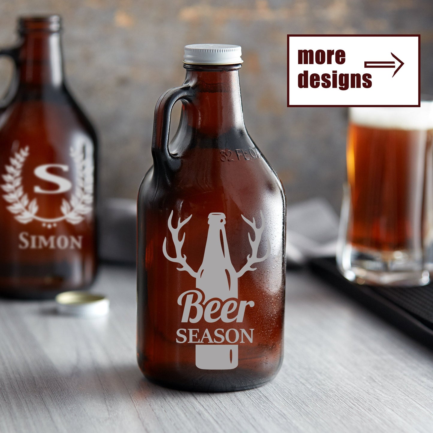Personalized Amber Glass Beer Growler Laser Engraved Rustic Wedding Gift Decor