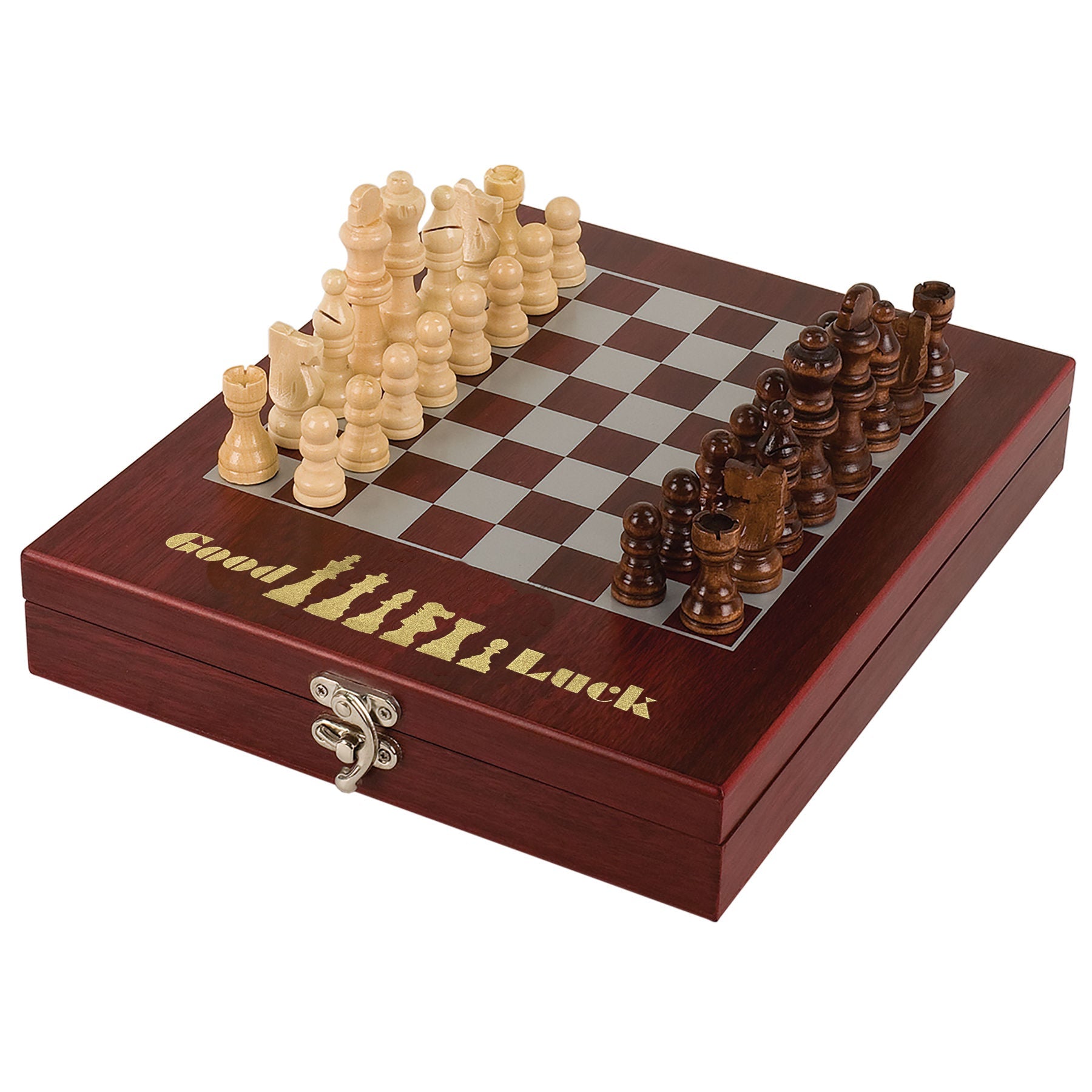 Personalized Chess Set Box Rosewood Finish Custom Gift for Birthday Wedding
