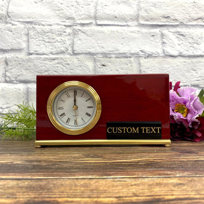 Personalized Clock Horizontal Desk Rosewood Piano Finish Laser Engraved Office Clock