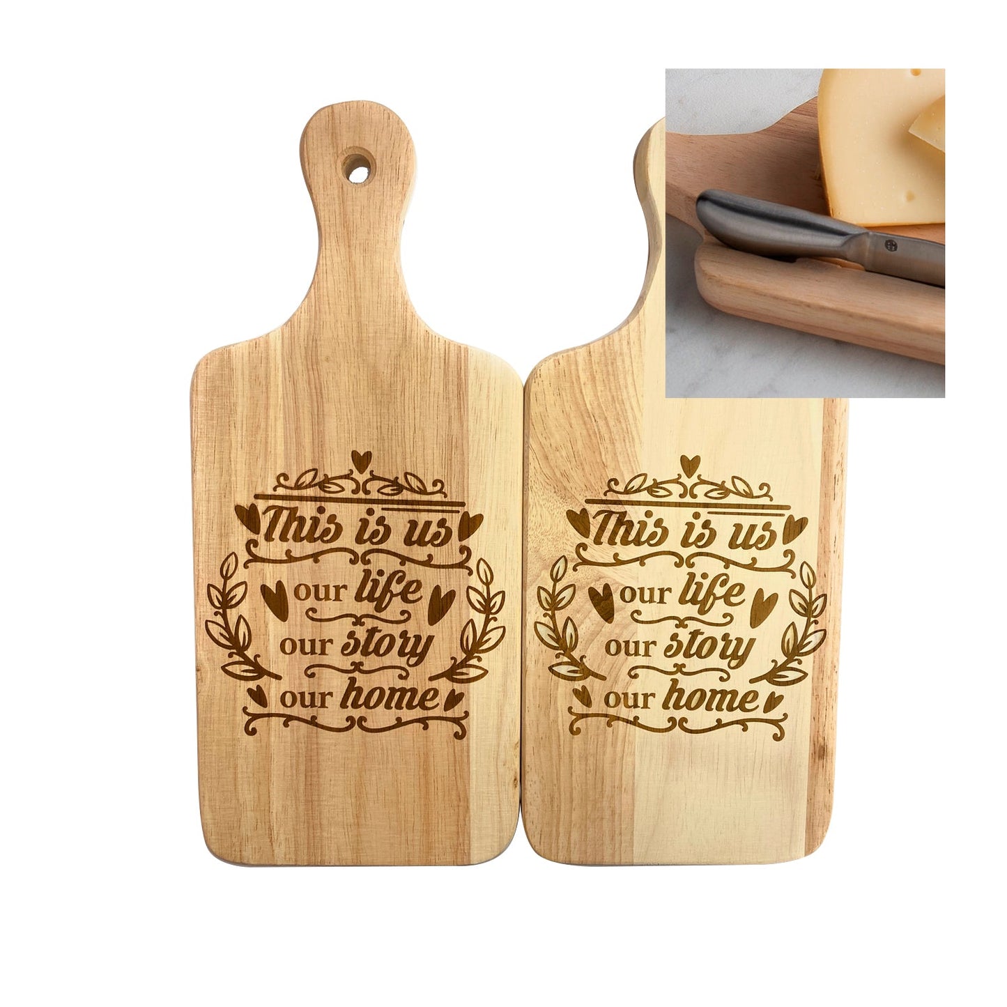 Personalized Engraved Wood Cutting Board with Handle Our Life Our Home