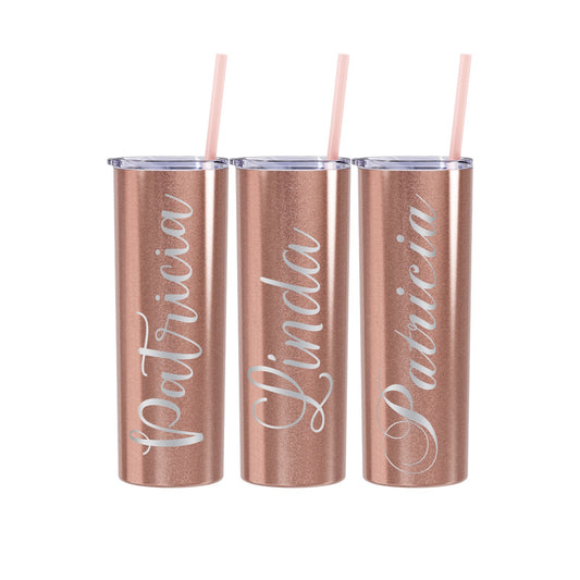 Personalized Name Rose Gold Skinny Tumbler 20 oz Stainless Steel Cup
