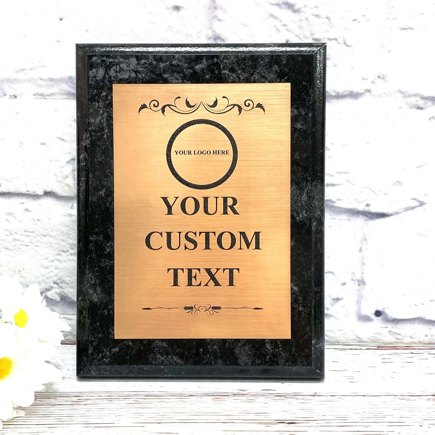 Personalized Plaque Engraved Custom Award Black Marble Finish Gold Silver Plaque
