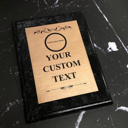 Personalized Plaque Engraved Custom Award Black Marble Finish Gold Silver Plaque