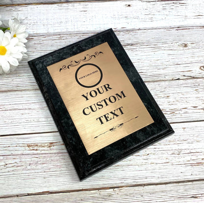 Personalized Plaque Engraved Custom Award Black Marble Finish Gold Silver Plaque