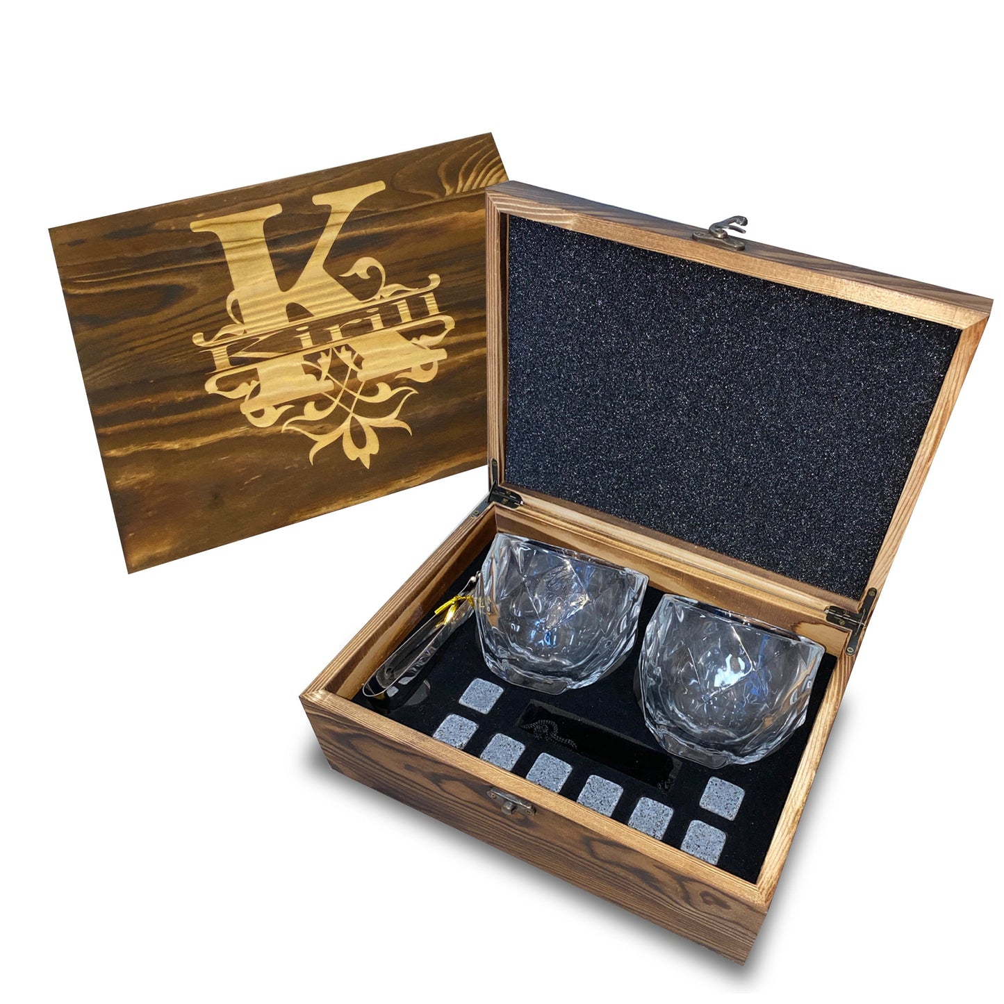 Personalized Whiskey Stones Glass Set Pine Wood Gift Box Girl Groomsmen Father Husband Gift