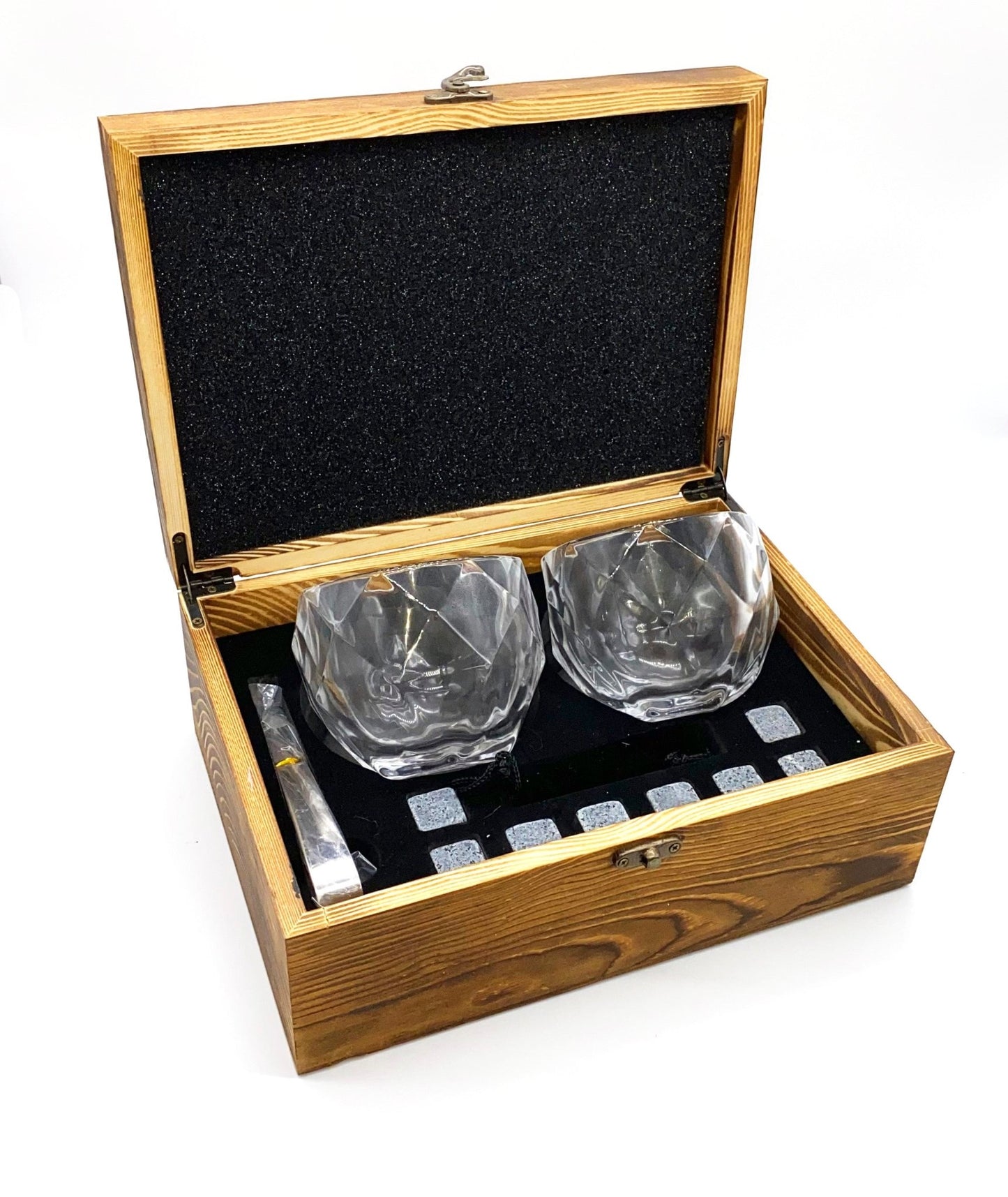 Personalized Whiskey Stones Glass Set Pine Wood Gift Box Girl Groomsmen Father Husband Gift