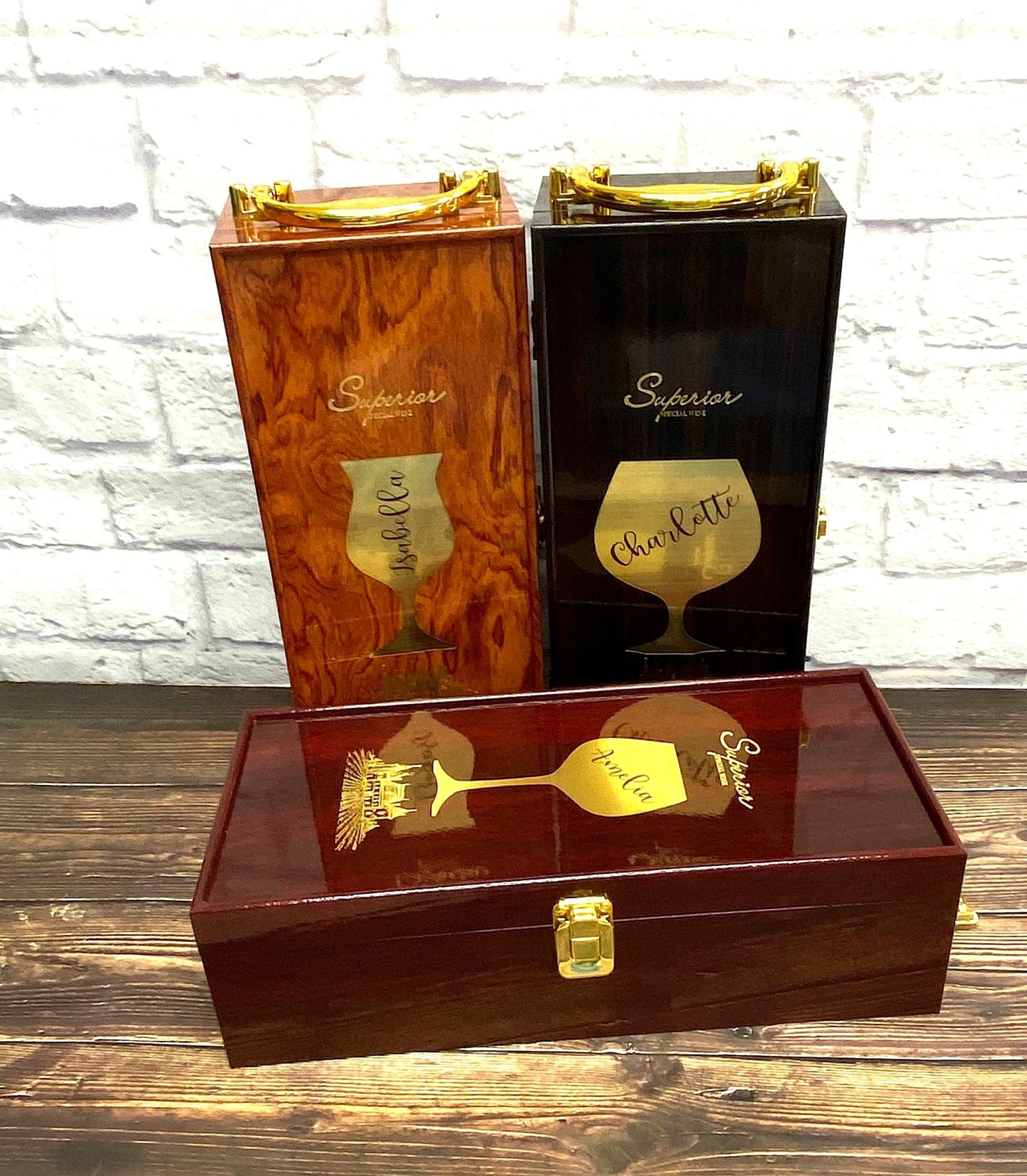 Personalized Wine Box with Tools Glass Decoration Gift for Man Woman Wedding Birthday